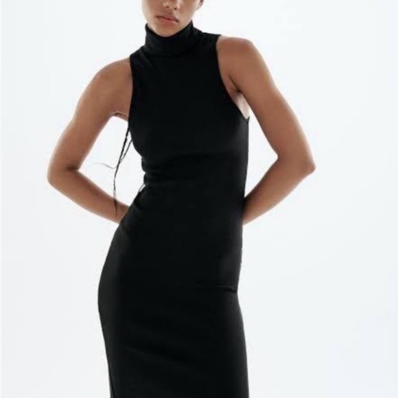 NWOT Zara Turtle Neck Black Dress Ribbed Knit (L) - Picture 3 of 8